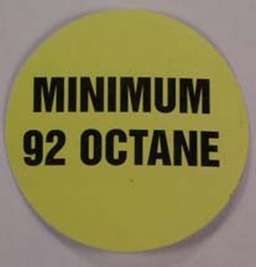 Indmar DECAL 92 OCTANE MINIMUM
