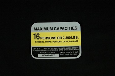 Boat, Marine Capacity Sticker, Mobius (Moomba) XLV