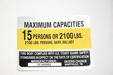 Boat, Marine Capacity Sticker, 22V